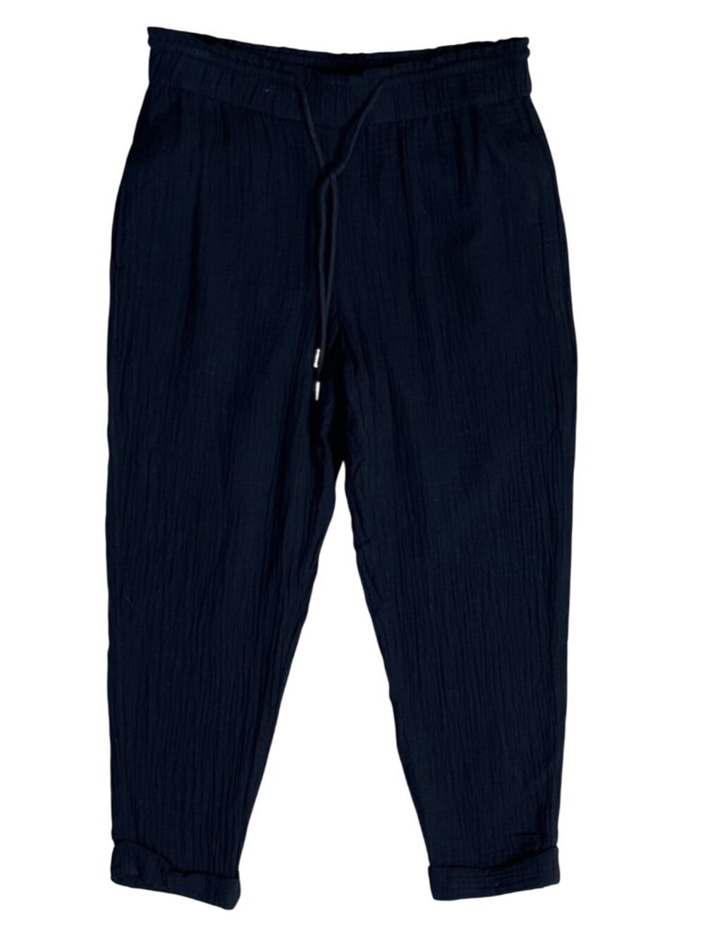 Ann Taylor Cotton Gauze Pant Size S Small Black Rolled Hem Lightweight Summer